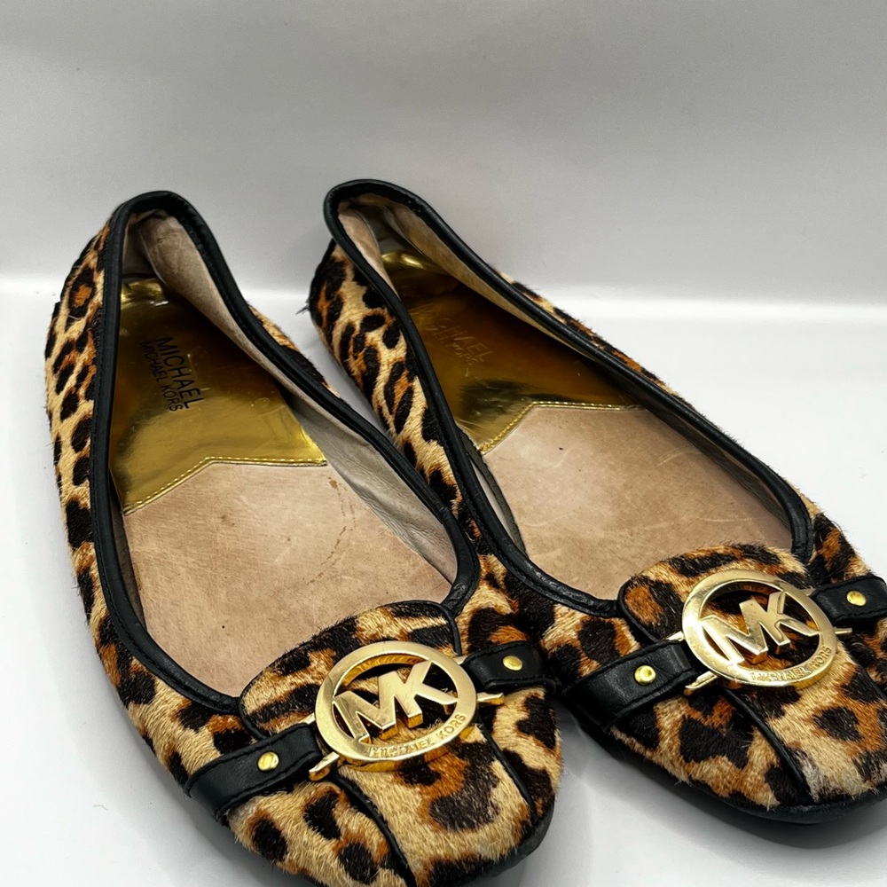 MICHAEL Michael Kors Leopard-Print Ballet Flats with Gold MK Emblem